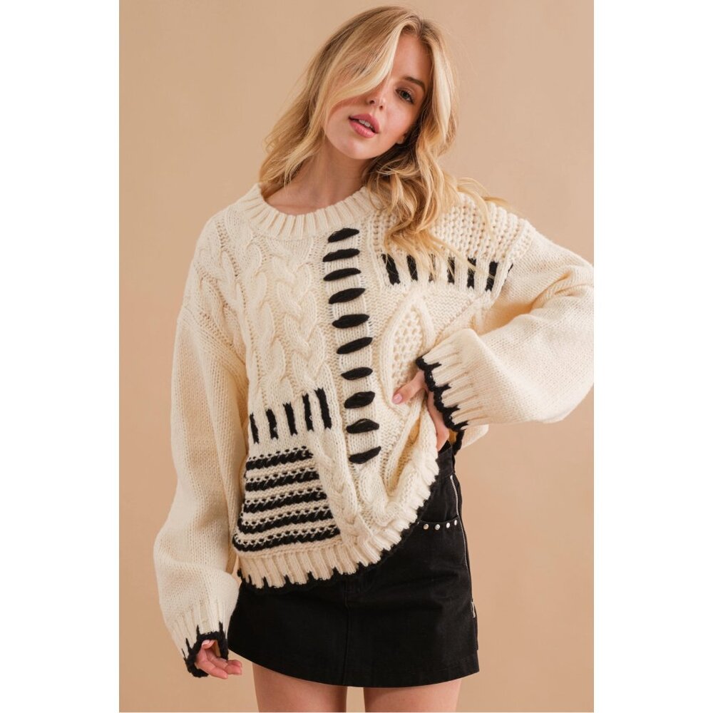 Chunky Cable Stitch Oversized Rib Neck Sweater